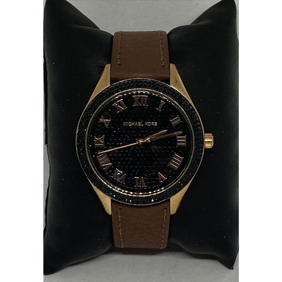 Michael Kors MK3320 Women's Brown Leather Black Analog Dial Quartz Watch QB448 - Picture 1 of 12